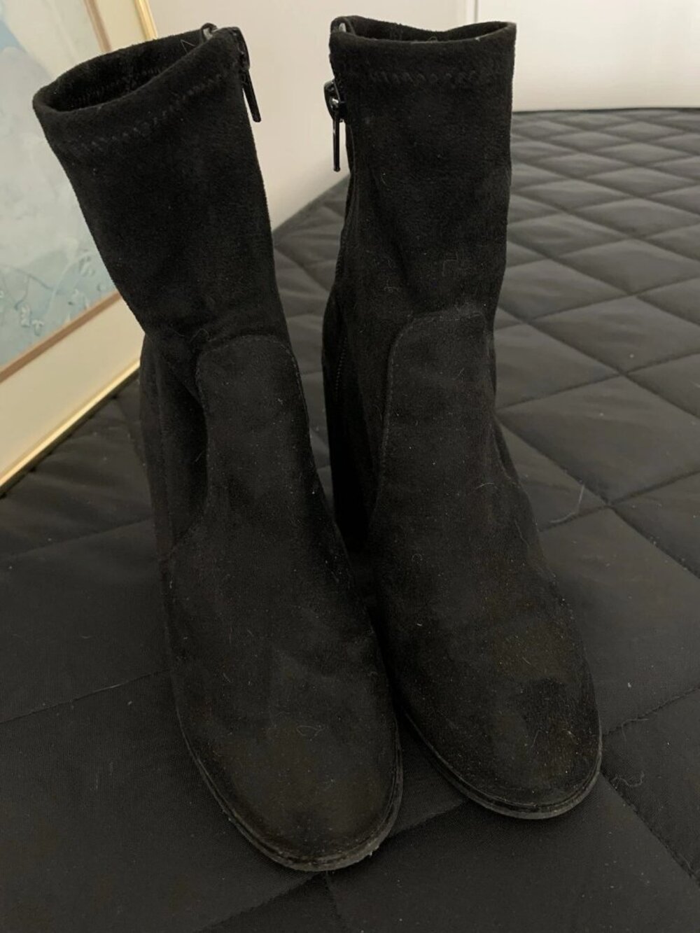 ASOS Women US 6.5 Black Chunky Heel Sock Boots